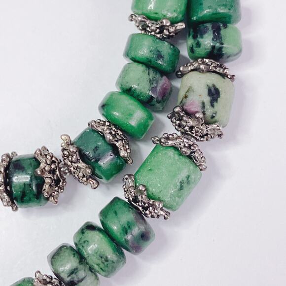 Genuine Ruby in Zoisite Green Gemstone Bead Necklace Silver Tone Artisan Choker - Picture 12 of 12